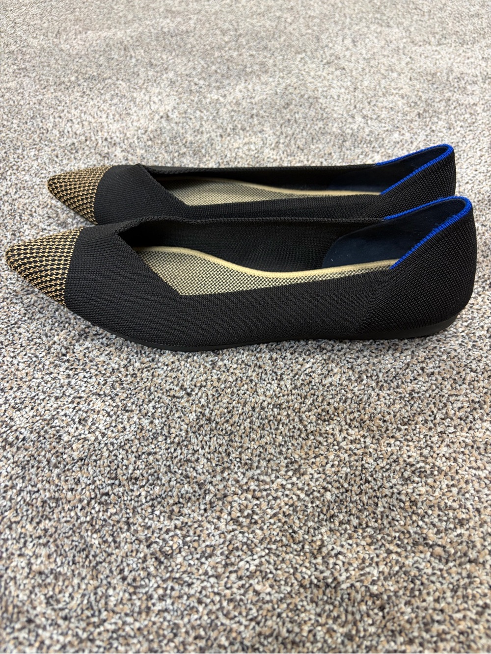 Rothy's Black Pointed Knit Flats with Gold-Toe Detail - Picture 2 of 4